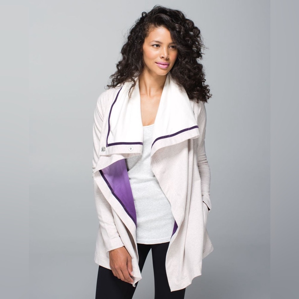 Lululemon Athletica Savasana heathered dune cowl funnel neck wrap jacket Sz 6
